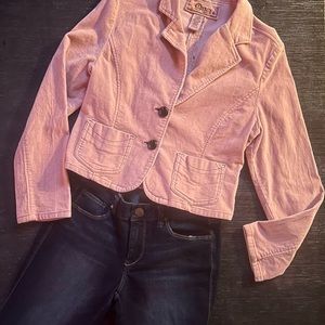 Corduroy Blazer Pink with brown buttons and threading